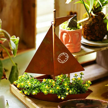 Rustic Sailboat Metal Planter