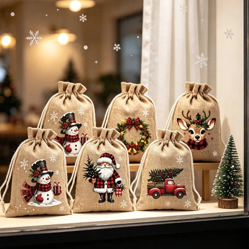 Kerstcadeauzakjes met trekkoord set van 5