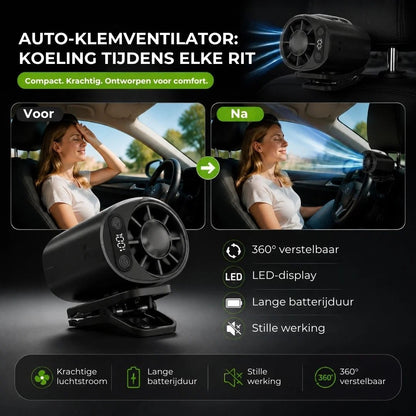 Oplaadbare autoventilator met clip