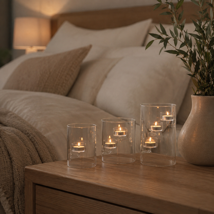 Glazen cilinder windlichten set van 3