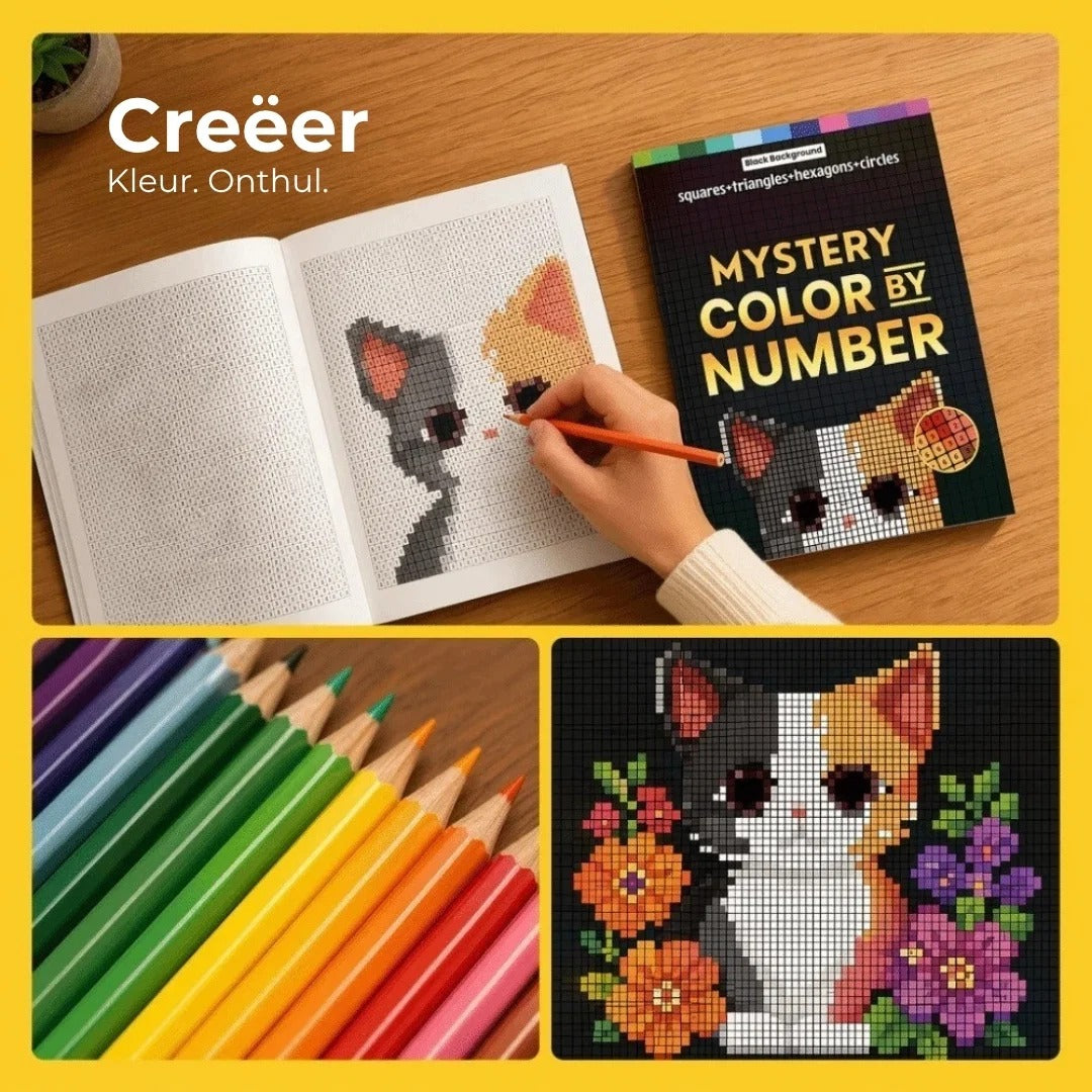 Mystery Mosaics kleurboek met kleuren op nummer