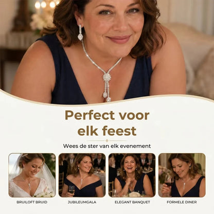 2 delige bloemvormige zirkonia sieradenset met ketting en oorbellen