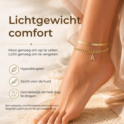 Gouden enkelbandjes met initiaal set van 2
