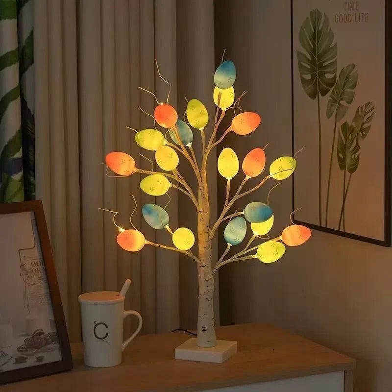 Tafelmodel Berkenboom met 24 LED Verlichte Eieren