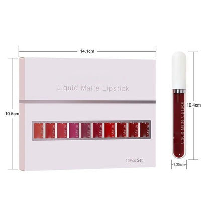 10 Stuks matte, waterdichte en langhoudende lipgloss