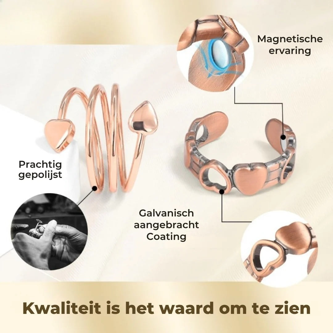 Verstelbare Koperen Wellnessring met Magneten