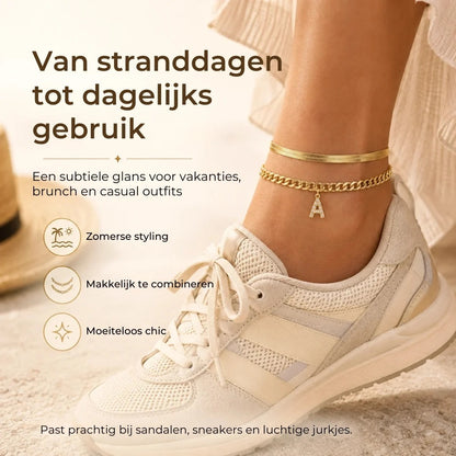 Gouden enkelbandjes met initiaal set van 2