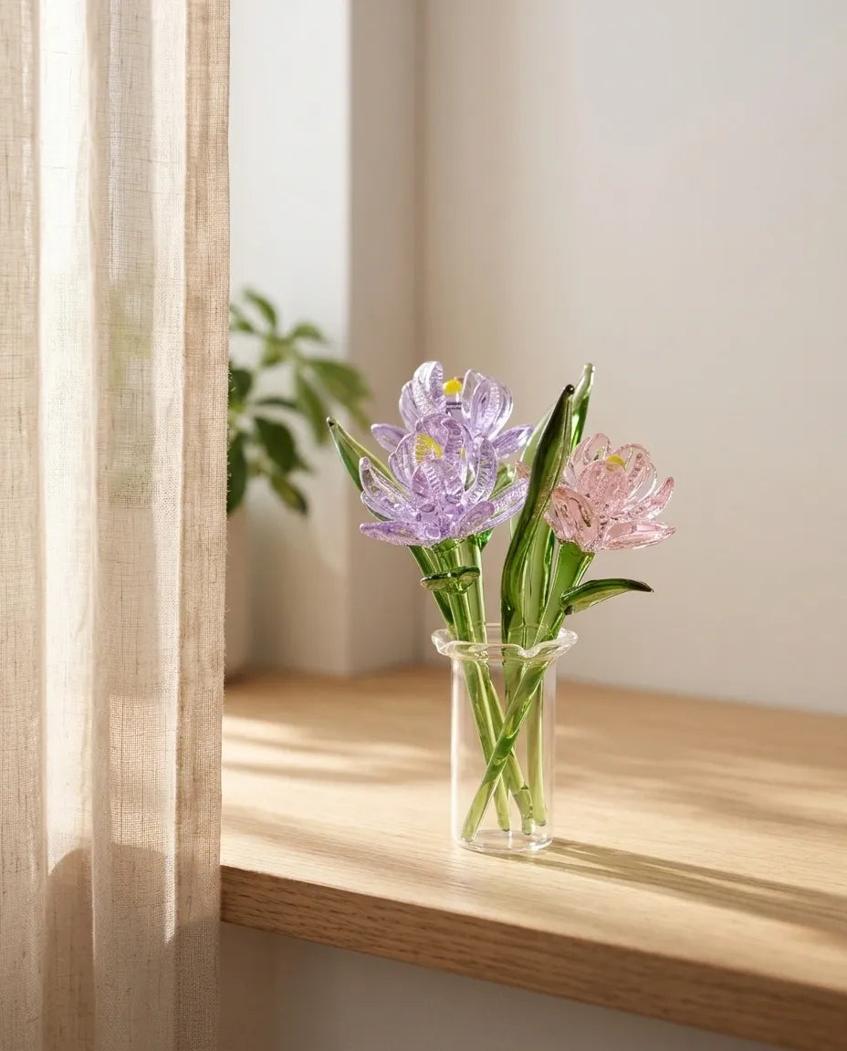 Ljuva Evighet handgemaakte glazen minivaasjes met bloemen