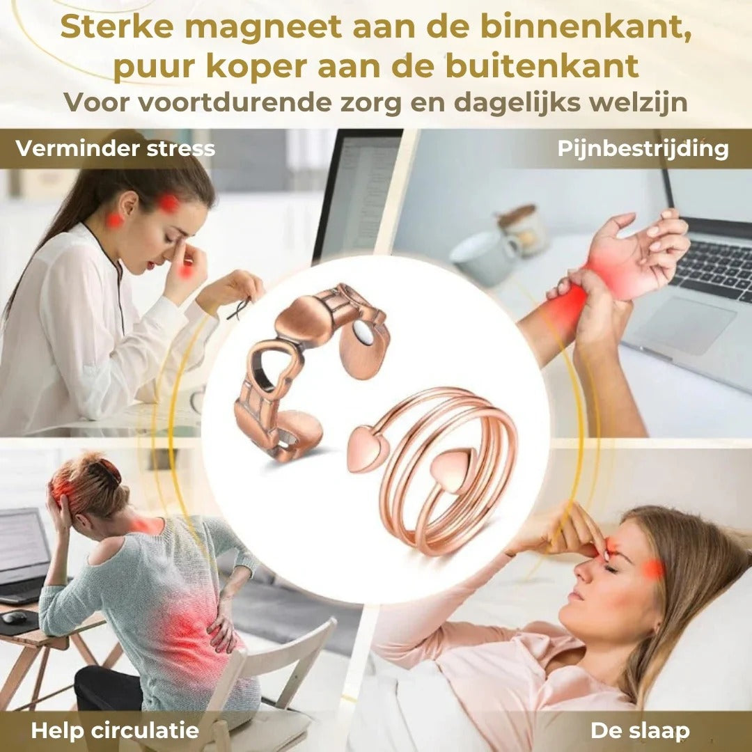Verstelbare Koperen Wellnessring met Magneten