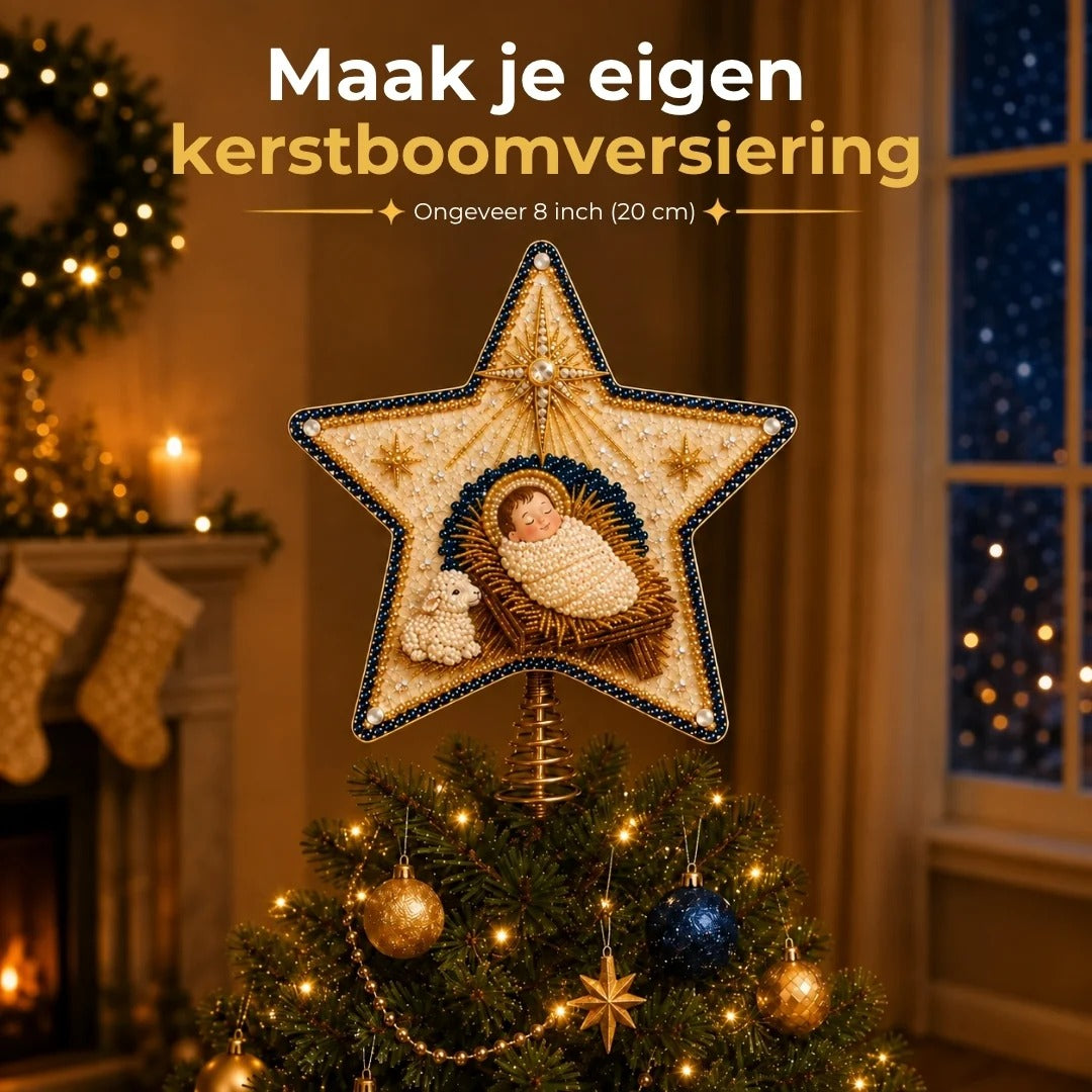 Religieuze DIY Kerstboompiek Kit met Parels en Diamanten