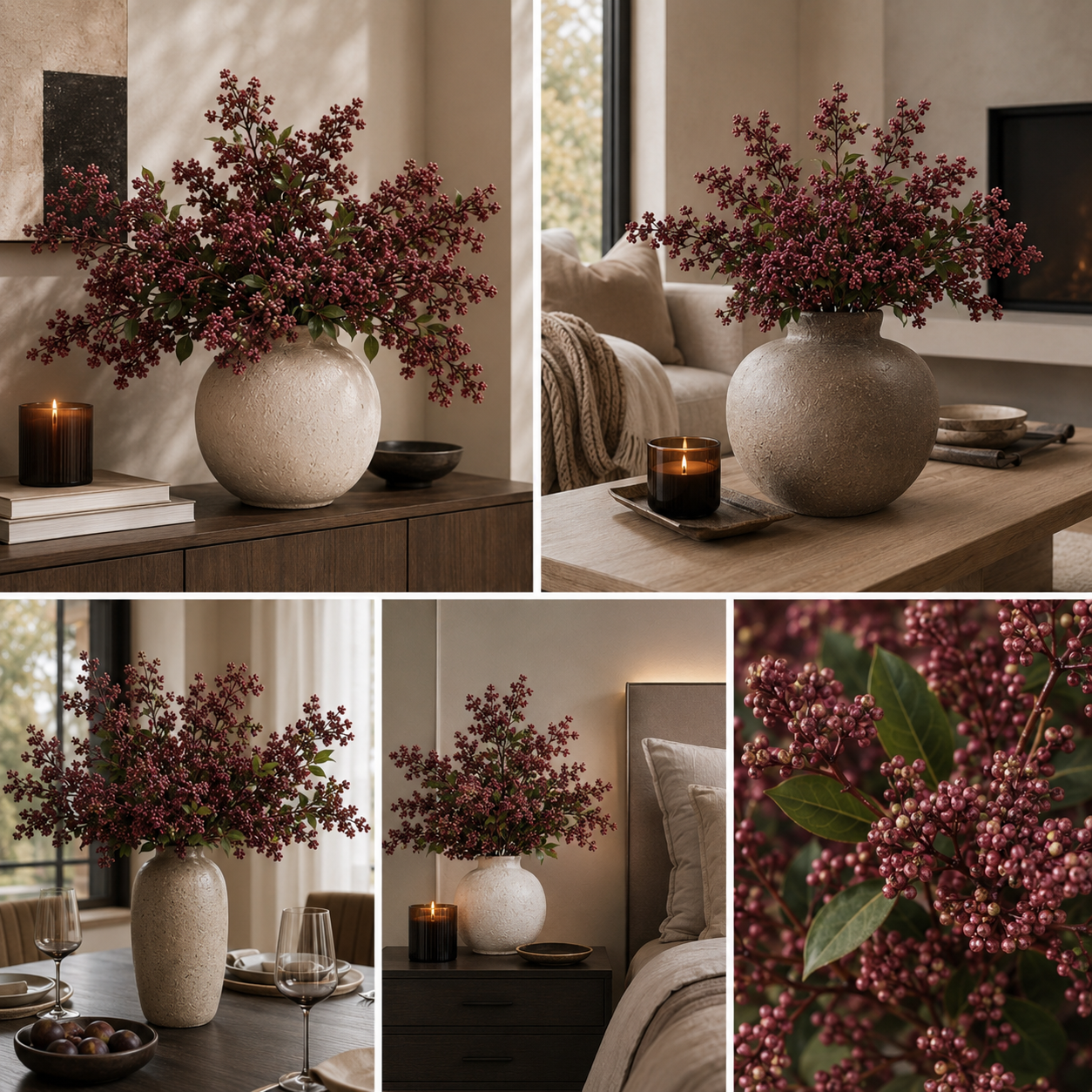 Everbloom natuurgetrouwe bessentakken herfstdecoratie set van 3